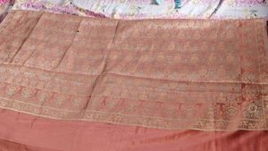 Peach Silk Saree with Floral Border