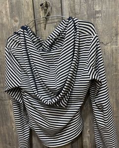 AND Women Navy &amp; White Stripped Hooded T-shirt