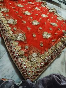 Red & Gold Embellished Saree