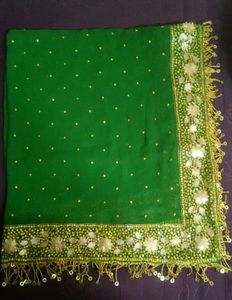 Green dupatta with aari work