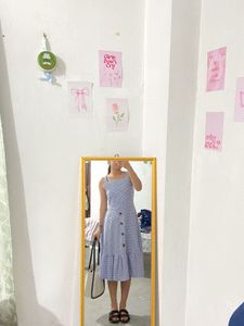 blue gingham dress