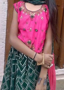 Embroidered Pink Top & Geometric Print Skirt Set