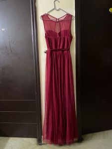 Elegant Maroon Maxi Dress Size M Length 62
