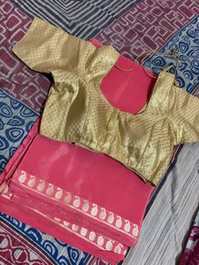 Pink & Gold Saree with Blouse