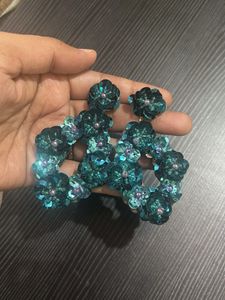 Teal Sequin Flower Earrings