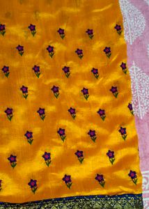 New Embroidery Orange Saree With Blouse Piece