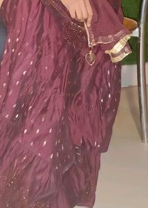 Shara One Piece Type,Wine Colour Dress With Dupata