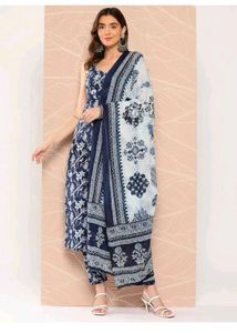 Blue &amp; White Printed Salwar Kameez