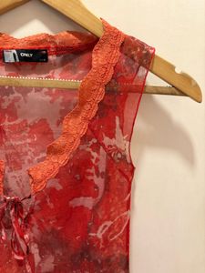 Beautiful Floral Print Mesh Top