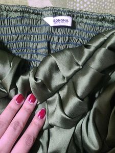 Green Satin Ruched Cami Top