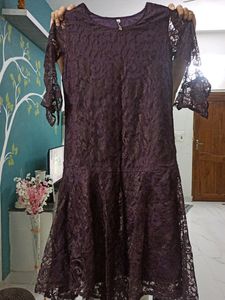 Wine Colour Net Dress