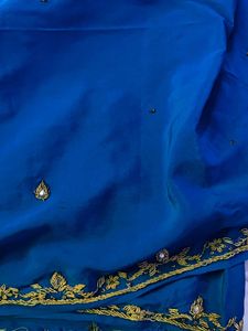 Blue Silk Saree with Gold Embroidery