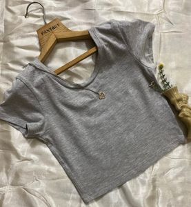 Heavenly Grey Knitted Crop Tee