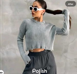 🔴New Zara Cut Crop Grey Sweater