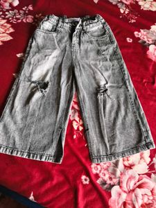 girls wide leg torn slit jeans