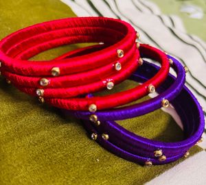 Red &amp; Purple Silk Thread Bangles