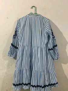 blue and white stripping frock with lining