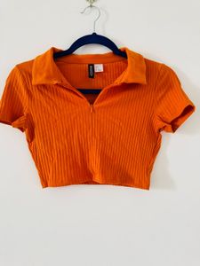 Orange Ribbed Crop Top