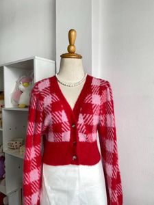 Bershka check knitted cardigan