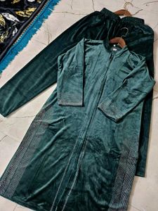 Green Velvet Kurta Set