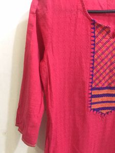 Pink Embroidered Long Sleeve Kurti
