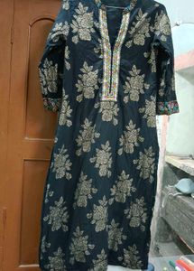 Biba Women Black Floral Regular Pure Cotton Kurta