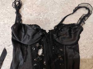Black Sequin Dark Fem Ruffle Bottom Garter Corset