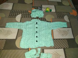 Kids Handknit Crochet Set With Booties Hat