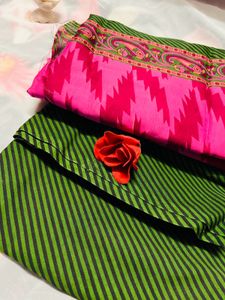 Green &amp; Pink Saree with Paisley Border