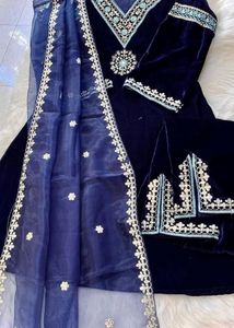 Pure Viscose Velvet With Embroidery Suit Set XL