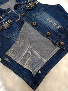 💠 Sleeveless Metallic Denim Vest 💠