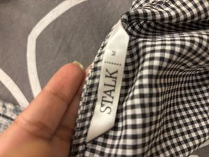 Checkered Ruffle One-Shoulder Top