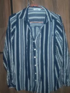 Navy Blue Striped Button-Down Shirt