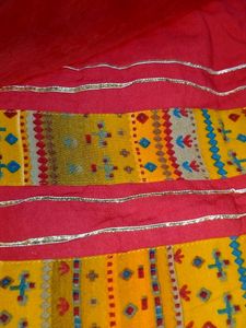 Rayon Kurta Plazo With Dupatta,Red And Yellow Mustard Mix Colour It&#39;s A Beautiful Design With Plazo .lace And Mirror Work In Kurta