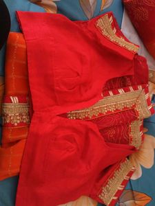 Red &amp; Orange Embroidered Saree