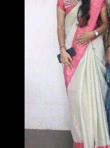 Elegant White &amp; Pink Saree