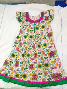 Kurti With All Over Flower Design And Mirror Work