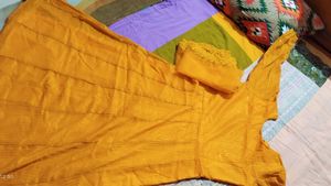 Musturd Colour Long Anarkali With Net Dupatta