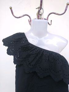 One Shoulder Black Broderie Top
