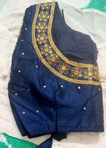 Embroidered Navy Blue Sari Blouse