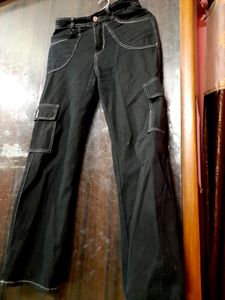 Jet Black Trendy Cargo For Women