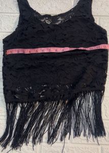 Black Fringe Lace Tank Top