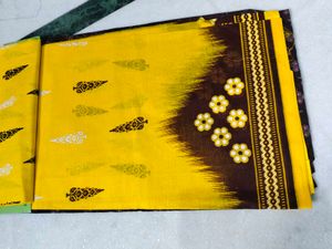 Brown &amp; Yellow Printed Unstitched Salwar Suit
