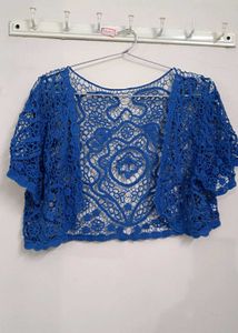Blue Crochet Shrug