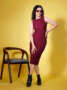 Burgundy Bodycon Midi Dress