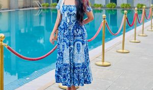 Paisley Print Blue Maxi Dress