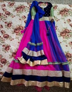 Halter Neck Gown With Attached Dupatta
