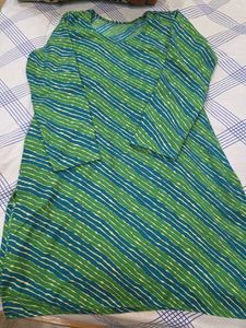 Green & Blue Striped wollen short kurta