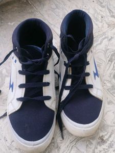 White &amp; Navy High-Top Sneakers