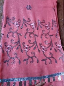 Combo Of 3 New Peach Embroidered Sarees